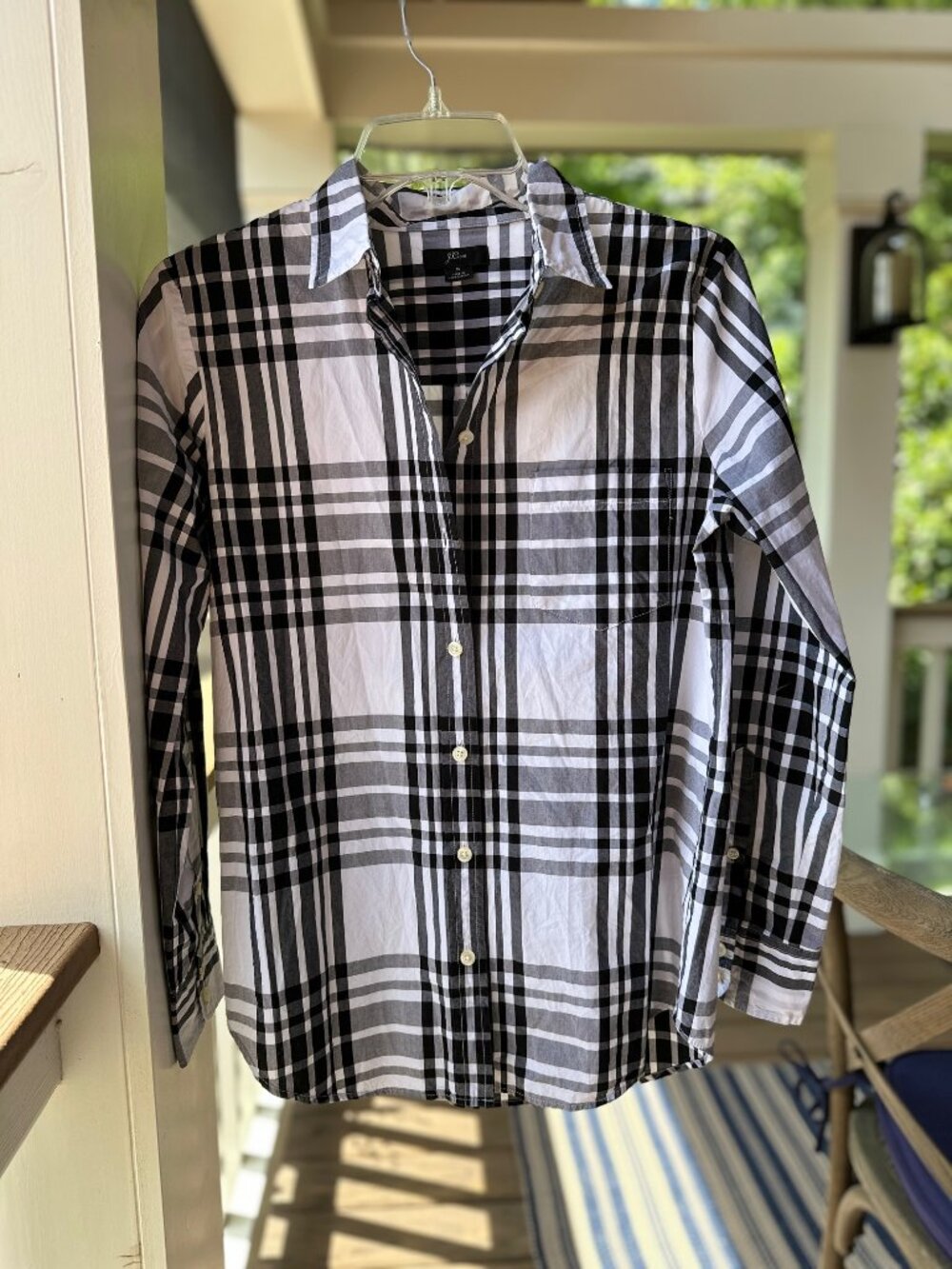 J.Crew Plaid 100% Cotton Button Front Shirt Top Blouse Black White Women Size S